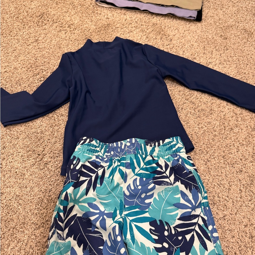 Simple Kids Swim Rashguard Set - Navy and Teal - Picture 2 of 4